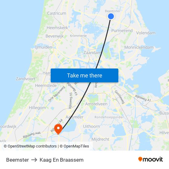 Beemster to Kaag En Braassem map