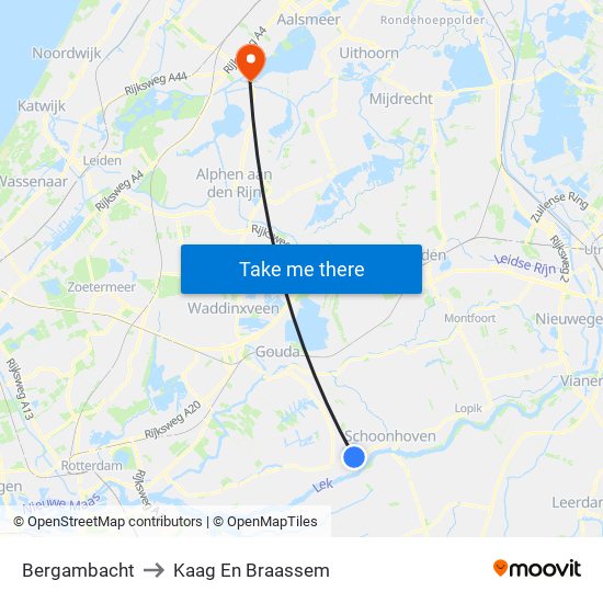 Bergambacht to Kaag En Braassem map