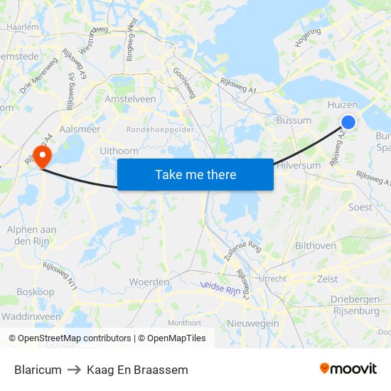 Blaricum to Kaag En Braassem map