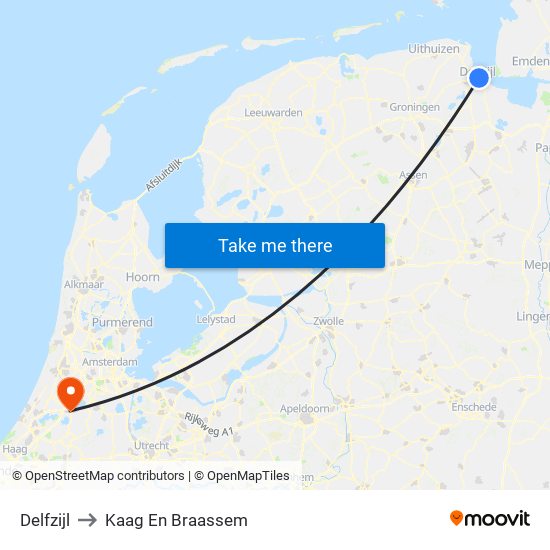 Delfzijl to Kaag En Braassem map