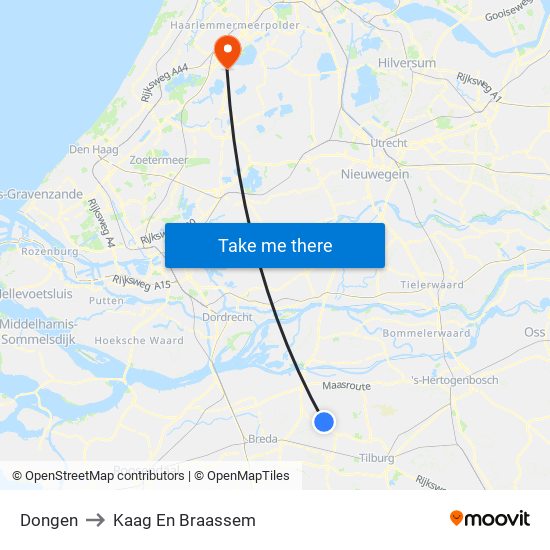 Dongen to Kaag En Braassem map