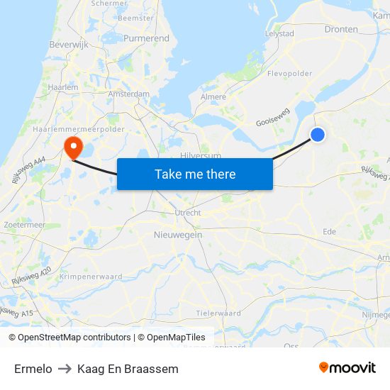 Ermelo to Kaag En Braassem map