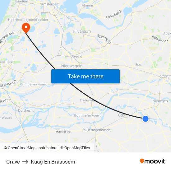 Grave to Kaag En Braassem map