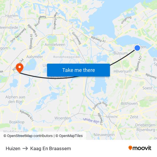 Huizen to Kaag En Braassem map