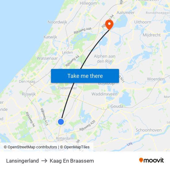 Lansingerland to Kaag En Braassem map