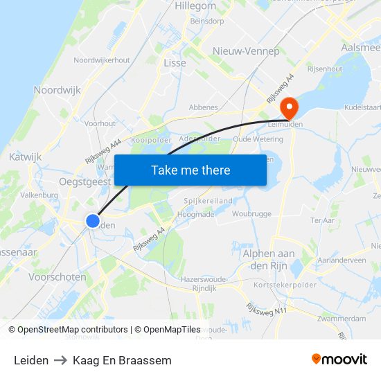 Leiden to Kaag En Braassem map