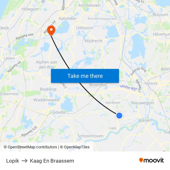 Lopik to Kaag En Braassem map