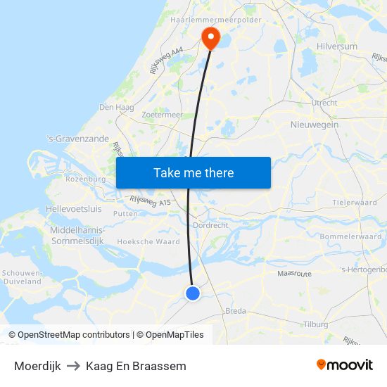 Moerdijk to Kaag En Braassem map