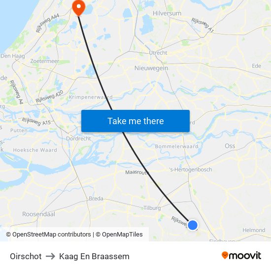 Oirschot to Kaag En Braassem map