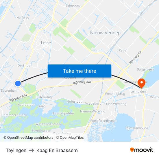 Teylingen to Kaag En Braassem map