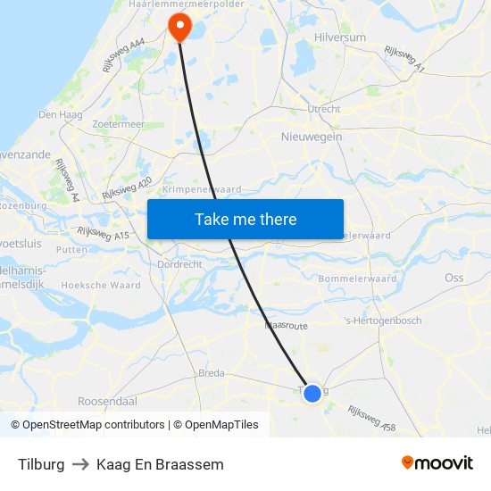 Tilburg to Kaag En Braassem map