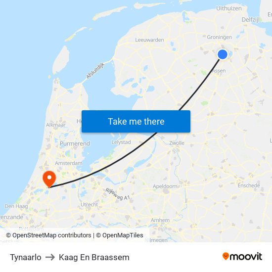 Tynaarlo to Kaag En Braassem map