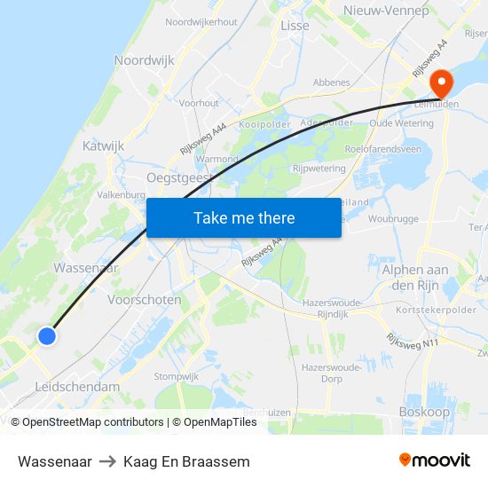 Wassenaar to Kaag En Braassem map