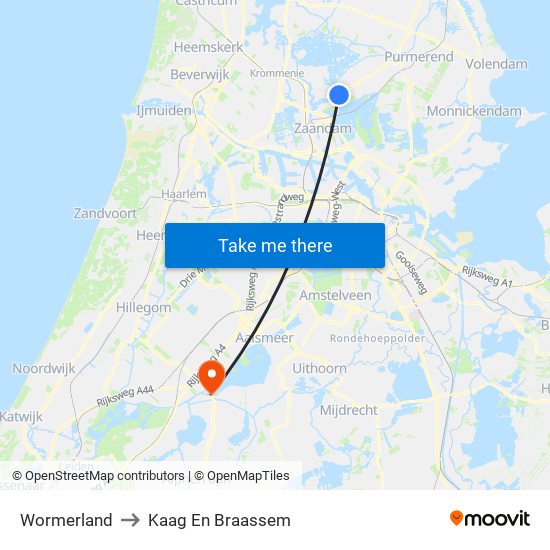 Wormerland to Kaag En Braassem map