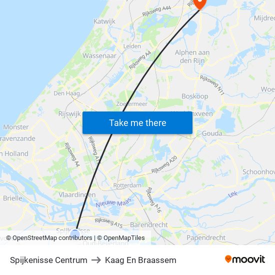 Spijkenisse Centrum to Kaag En Braassem map