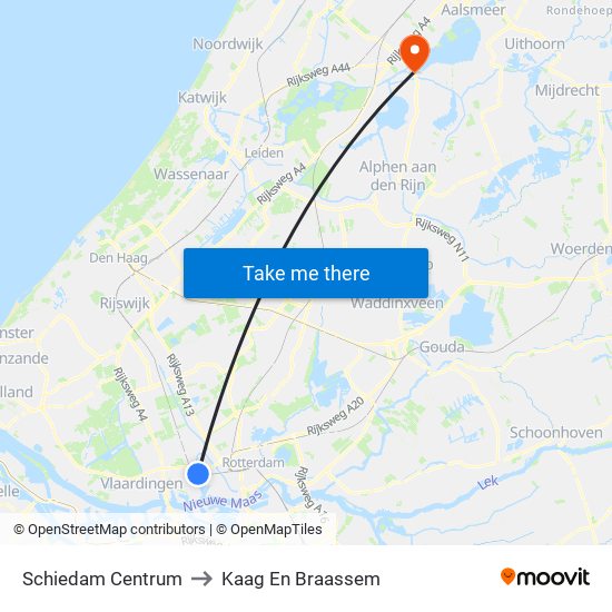 Schiedam Centrum to Kaag En Braassem map
