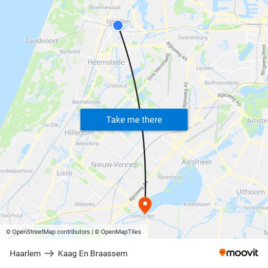 Haarlem to Kaag En Braassem map