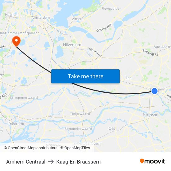 Arnhem Centraal to Kaag En Braassem map