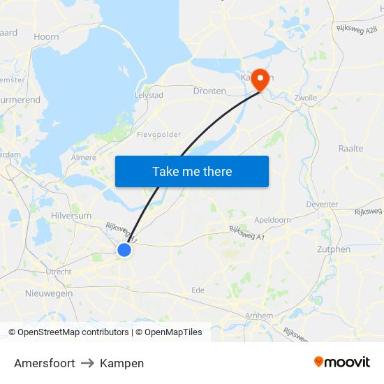 Amersfoort to Kampen map