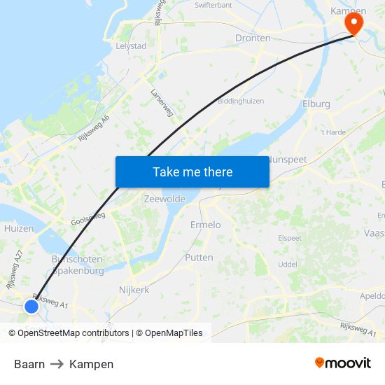 Baarn to Kampen map