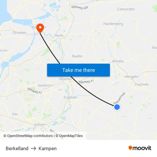 Berkelland to Kampen map