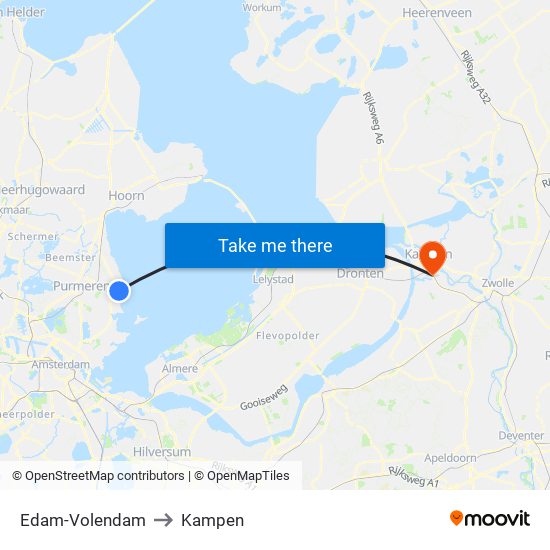 Edam-Volendam to Kampen map