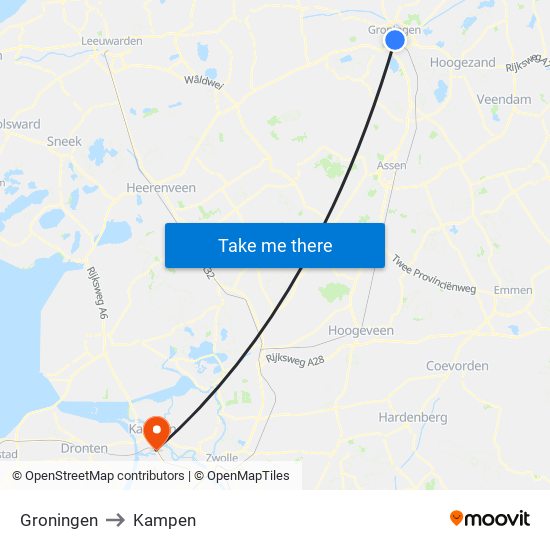 Groningen to Kampen map