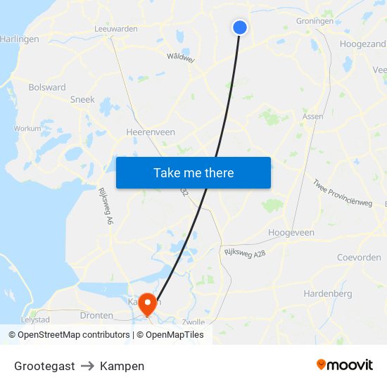 Grootegast to Kampen map