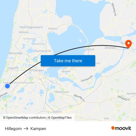 Hillegom to Kampen map