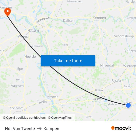 Hof Van Twente to Kampen map