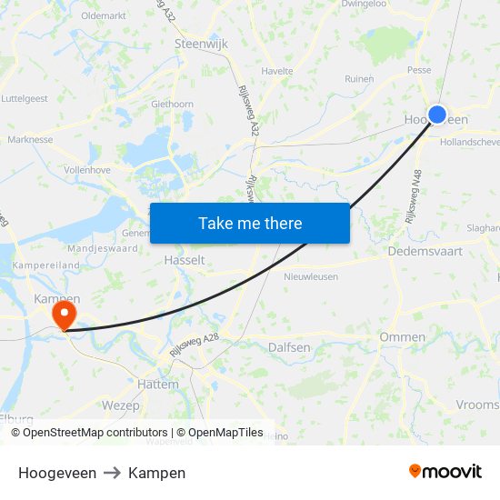 Hoogeveen to Kampen map