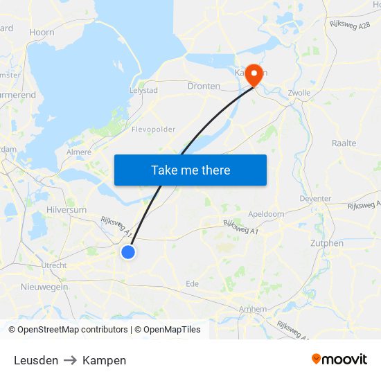 Leusden to Kampen map