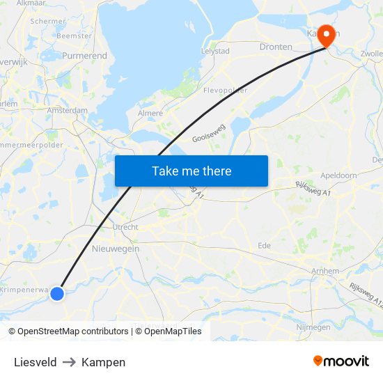 Liesveld to Kampen map