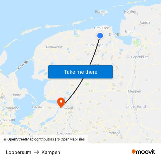 Loppersum to Kampen map