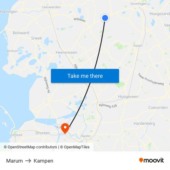 Marum to Kampen map