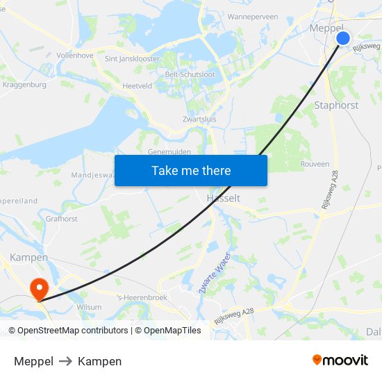 Meppel to Kampen map