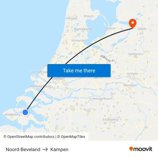 Noord-Beveland to Kampen map