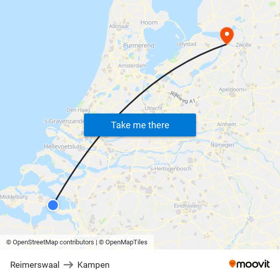 Reimerswaal to Kampen map