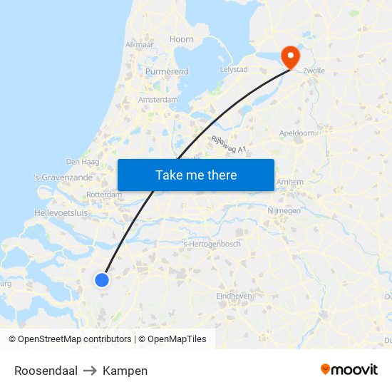 Roosendaal to Kampen map