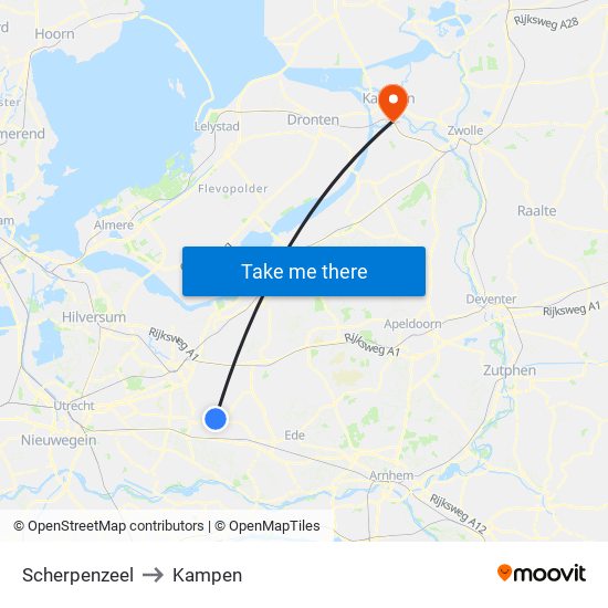 Scherpenzeel to Kampen map