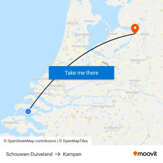 Schouwen-Duiveland to Kampen map