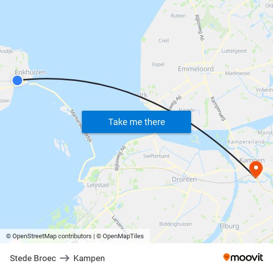 Stede Broec to Kampen map