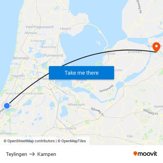 Teylingen to Kampen map