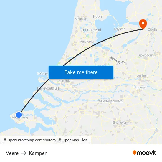 Veere to Kampen map