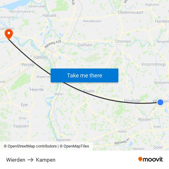 Wierden to Kampen map