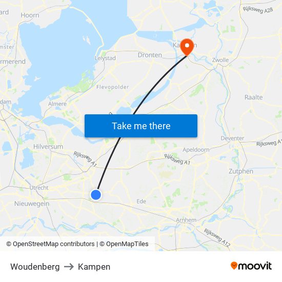 Woudenberg to Kampen map