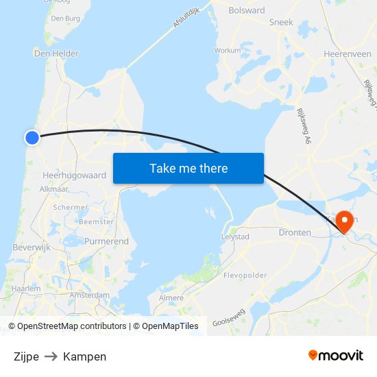 Zijpe to Kampen map