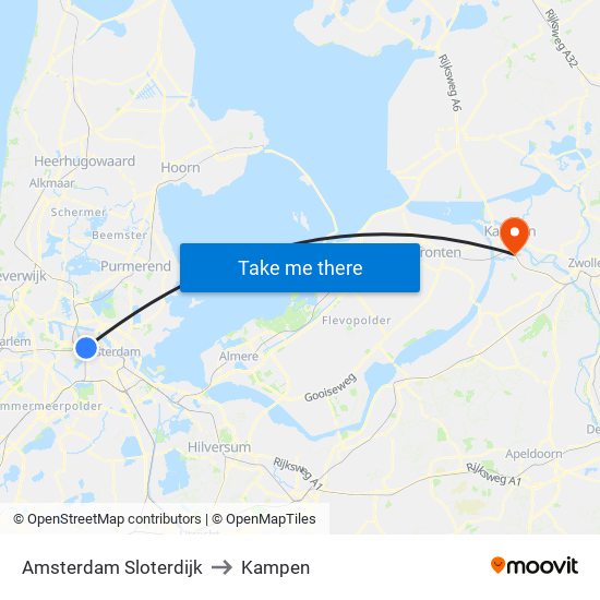 Amsterdam Sloterdijk to Kampen map