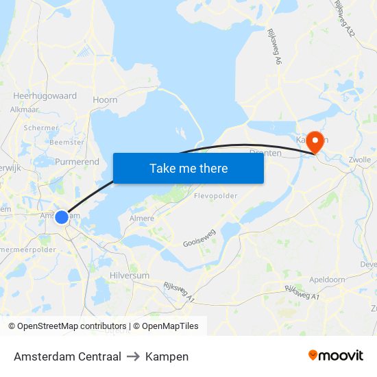 Amsterdam Centraal to Kampen map