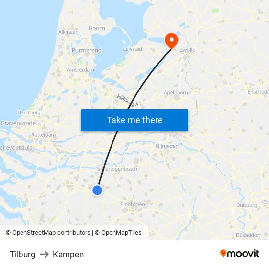 Tilburg to Kampen map